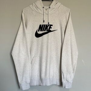Woman’s white speckled Hoodie with Black Logo
